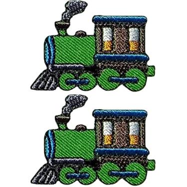 Imagem de Papapatch Conjunto 2 de pequenos mini trem a vapor fofo retrô desenho animado de motor infantil reparação de roupas bolsas decalque aplique decorativo ferro costurado em remendos bordados (TRAIN-01