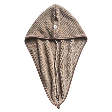 Imagem de Toalha de banho coral velo toalha de secagem rápida chapéu io absorvente de água cabelo toalha envoltório touca de banho com botão para mulheres senhora menina cacheado longo cabelo molhado