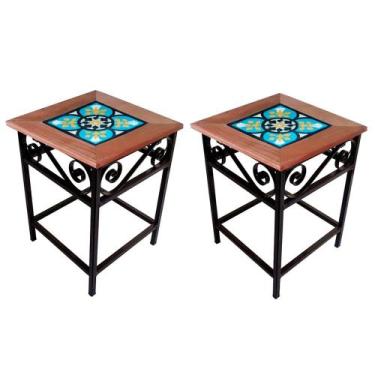 Imagem de Kit com 2 Bancos Madeira Mesinhas para área Gourmet Churrasco Jardim S