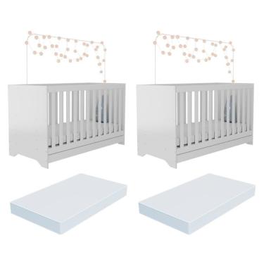 Imagem de Kit Berço Para Gêmeos 3 Em 1 Com Colchões Inclusos Multimóveis Mp4393 Branco