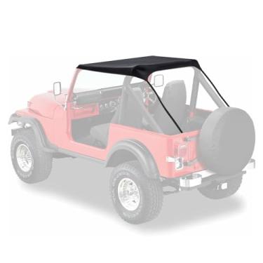 Imagem de Bimini Soft Top compatível com 1976-1986 CJ7, 1981-1985 Scrambler CJ8, 1987-1991 YJ lona resistente e material de couro de vinil preto para proteção solar e chuva leve
