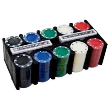 Imagem de Kit Poker Profissional com 200 Fichas, 2 Baralhos, Feltro 90x60cm, Lata Decorada, Botões Dealer e Blind, Fichas Coloridas em Plástico