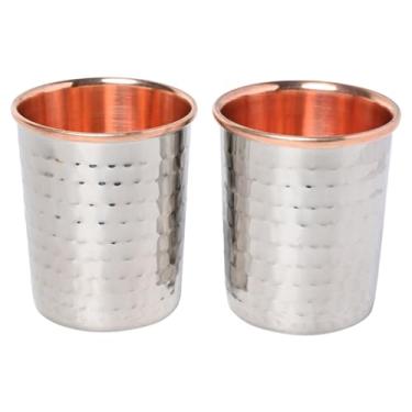 Imagem de ANCIENT IMPEX Conjunto de 2 copos de cobre e aço inoxidável | Cobre puro interno e aço externo | 250 ml (8,45 US Fl Oz) Óculos ayurvédicos de metal duplo para saúde, digestão e imunidade - padrão