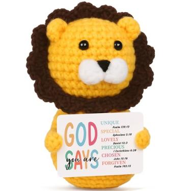 Imagem de Presentes cristãos para mulheres, homens - God Says You are Crochet Lion com versículos da Bíblia - Leão de crochê artesanal inspirador - Presente de fé para batismo, Páscoa, incentivo