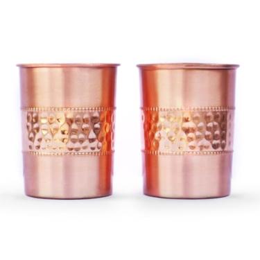Imagem de ANCIENT IMPEX Conjunto de 2 copos de cobre puro | Martelado e liso | Design reto de 250 ml | Copos ayurvédicos para digestão, imunidade e bem-estar