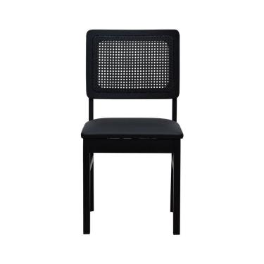 Imagem de Cadeira Lyon Madeira Maciça Encosto Telinha - Preto Assento Estofado Corano Preto