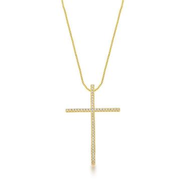 Imagem de Colar Com Crucifixo Cravejado Banhado A Ouro 18k 60cm