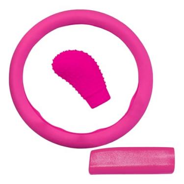 Imagem de UHANBUT Conjunto de capa de volante de carro de silicone, antiderrapante para volante e freio de mão e câmbio de marcha, protetor universal de decoração de interiores automotivos para a maioria dos