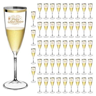 Imagem de Taça Espumante Ano Novo 170ml Acrílico Borda Dourada 50pçs - NEOPLAS, 