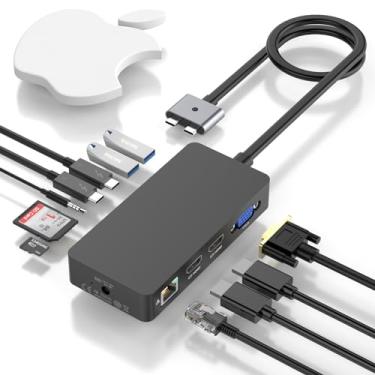 Imagem de Estação de ancoragem para MacBook Pro, telas triplas HDMI + VGA, estação de ancoragem MacBook Pro Air 12 em 2, vários monitores para MacBook Pro/Air com chips Intel, hub de leitor de cartão múltiplo