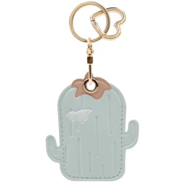 Imagem de Capa MC Fashion de couro PU compatível com AirTag, capa criativa de rastreador GPS de cacto chaveiro (azul claro)