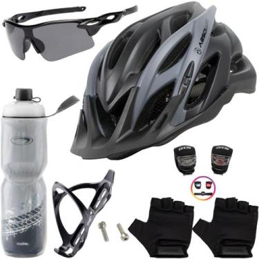 Imagem de Capacete Ciclismo Bike + Garrafa Térmica + Suporte + Pisca + Óculos + 