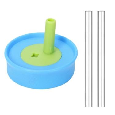 Imagem de Tampa de substituição compatível com Owala Kids 425 g 340 g, 2 canudos sem BPA para garrafa de água Owala de 350 ml, acessórios de garrafa de tampa removível para isolamento de aço inoxidável copo de