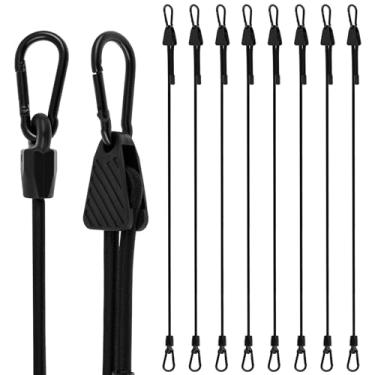 Imagem de 8 cabos elásticos ajustáveis com mosquetão, cordão elástico de mosquetão resistente ao ar livre, fácil de ajustar para carga, acampamento, bicicletas, barracas