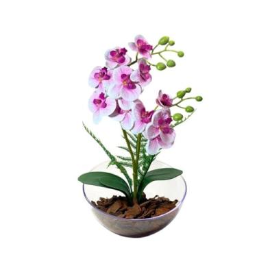 Imagem de Planta Artificial – Arranjo de Orquídeas Real Toque em Vaso Lua para Decoração de Casa e Escritório(Roxa)