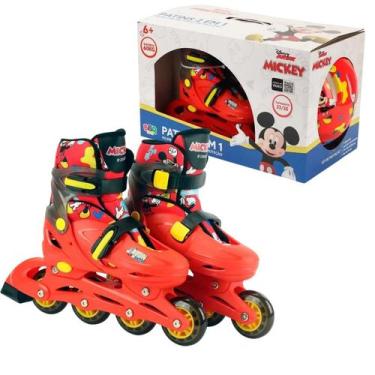 Imagem de Patins Infantil Mickey Disney 4 Rodas Com Kit Proteção 32-35 - Bbr Toy