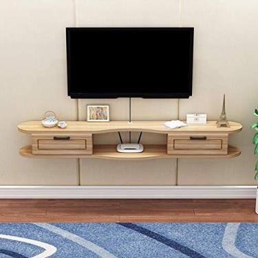 Imagem de Armário de TV montado na parede prateleira de parede quarto sala de estar prateleiras flutuantes set-top box roteador prateleira de armazenamento armário de cabeceira fundo de TV prateleira de