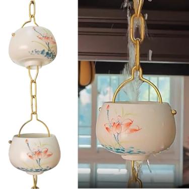 Imagem de WEBSID Correntes guia de chuva estilo chinês porcelana, bico funcional sinos de chuva para calhas, coletor de chuva/corrente de água de desvio para fora, 1 m - 3,7 m