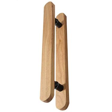 Imagem de Puxador de porta de vidro madeira maciça, barra de maçaneta de celeiro deslizante de dois lados rústica para sala de sauna, conjunto de maçanetas de porta interior exterior (cor: natural, tamanho: 120