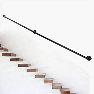 Imagem de Corrimão de tubulação/corrimão de escada de ferro forjado a vento industrial, loft interno doméstico contra a parede alça de jardim de infância antiderrapante antigo, preto (1 pés-6 m) (tamanho: 600