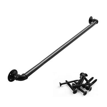 Imagem de Escadas de corrimão para ambientes internos e externos - personalizável em tamanho de escadas corrimão para idosos deficientes crianças com deficiência ferro forjado de metal preto suporte externo de