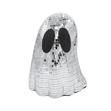 Imagem de Decoração de mesa fantasma bola de discoteca - decoração de fantasmas de discoteca de Halloween com glitter para mesa, cornija e bandeja em camadas - Exibição de placa de ornamento de fantasma interno
