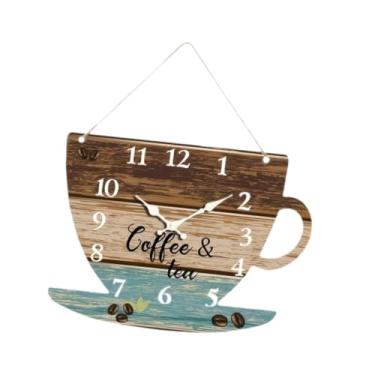 Imagem de oshhni Placa decorativa de madeira em formato de xícara para porta de cafeteria, estilo rústico, ideal para decoração de cafés, cozinhas e janelas.