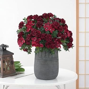 Imagem de Buquê de decoração de seda para casa cabeças de hortênsia 16 flores artificiais artificiais flores de seda flores artificiais flores artificiais a granel (cor: Rojo, Tamanho: Talla Única)