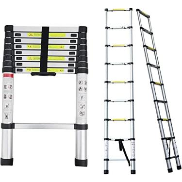 Imagem de Escada telescópica de 8 m/7 m/6,2 m/5 m/4,2 m/3,8 m/2,6 m, escada de extensão de alumínio, escada telescópica resistente para terraço sótão casa ao ar livre, carga 150 kg (tamanho: 2,6 m/8,5 pés