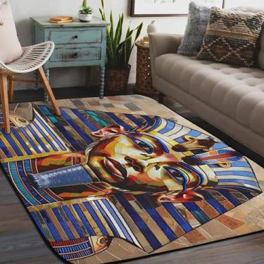 Imagem de Tapete para sala de estar, lavável à máquina, étnico, egípcio, colorido, antiderrapante, tapete macio, para sala de estar, quarto, sala de jantar, berçário, cozinha, decoração de casa