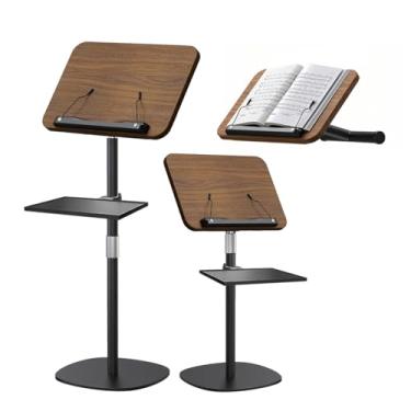Imagem de NAMON Suporte de música de chão com bandeja e suporte de telefone – mesa de madeira maciça ajustável de 180°, altura ajustável de 41,5 a 130 centímetros - perfeito para projetores, leitura, laptops e