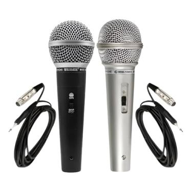 Imagem de Microfone Dinâmico Profissional com Cabo P10, Kit com 2 Unidades, Preto e Cinza, Metal, 16,5cm, 2,5m de Cabo, 100Hz-15kHz