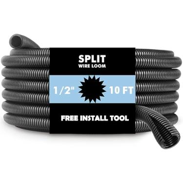 Imagem de Tubo de tear dividido de 3 metros, conduíte flexível automotivo, mangas de cabo divididas, protetores de cabo de plástico para conduíte de cabo de alta temperatura, preto (1/2 polegada)