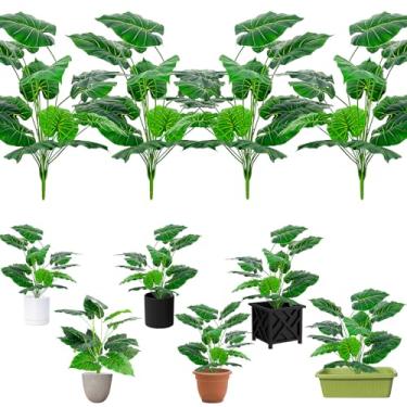 Imagem de Plantas artificiais artificiais de folhas de alocasia – 4 peças de planta falsa de folha de alocasia de 71 cm de altura para ambientes internos e externos, planta grande para sala de estar, banheiro