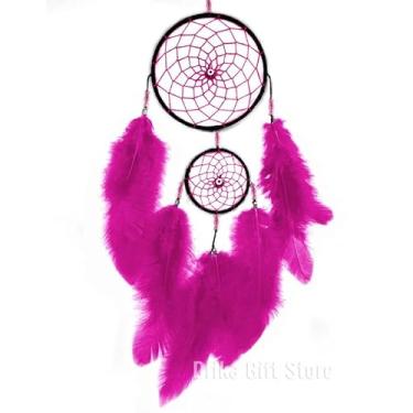 Imagem de Filtro Dos Sonhos Para Carro com Olho Grego Duplo 2 Aros Apanhador(Preto com Rosa1)