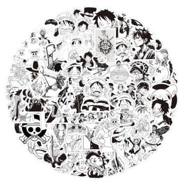 Imagem de 120 peças em preto e branco desenho animado One Pie decalques filme adesivo decorativo para crianças adolescentes adesivos à prova d'água para garrafa de água, laptop, bagagem, capacete, skate