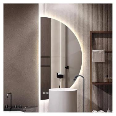 Imagem de Espelho de banheiro de LED meia lua, espelho de parede semicircular com antiembaçamento, espelho sem moldura de meio círculo com brilho regulável para sala de estar, vestiário, entrada