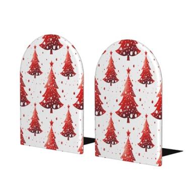 Imagem de Árvore de Natal vermelho grande suporte de livros de madeira decorativo antiderrapante resistente terminais de livros para escritório mesa de escritório em casa biblioteca escola estudo decoração