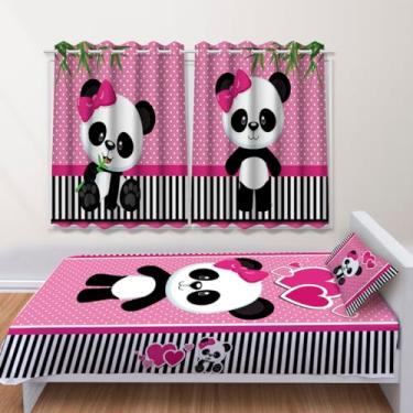 Imagem de Conjunto de Quarto Infantil Jogo de Leçol + Cortina Panda Rosa
