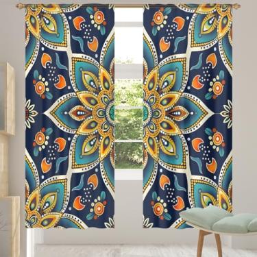 Imagem de 2 conjuntos de painéis mandala étnica elegante cortinas transparentes arejadas com filtro leve painéis de cortina leve cortina de porta janela para sala de estar quarto jantar, 192 cm de comprimento