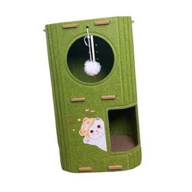 Imagem de Generic Casa para gatos, arranhador para gatinhos com bola pendurada, brinquedo para animais de estimação, cama para vários gatos brincando, Verde, 2 Níveis
