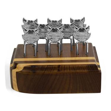 Imagem de Nakagawa Kit Churrasco Premium, 8 Peças, Base em Madeira Imbuia, Garfos Zamac Cabeça de Porco, Prata e Marrom, Manual, para Petiscos e Carnes