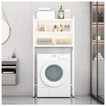 Imagem de SPXMQSS Armazenamento sobre vaso sanitário, armário de unidade de armazenamento de máquina de lavar, economia de espaço de banheiro independente com porta transparente armário sobre o vaso sanitário