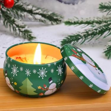 Imagem de 1 pote de doces com padrão de Papai Noel, decoração de atmosfera de Natal, lata de metal de vela, organizador de folha de flandres de Natal (estilo 3)