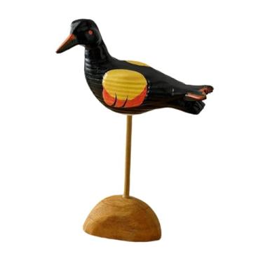 Imagem de predolo Estatueta de gaivota de madeira, ornamento criativo para decoração de praia ou litoral, estátua de aves marinhas para mesa de casa, ambientes internos, Preto