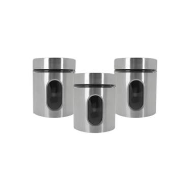 Imagem de Kit 3 Potes de Vidro com Tampa Inox, 870ml/1260ml/2130ml, Transparente, Armazenamento de Alimentos