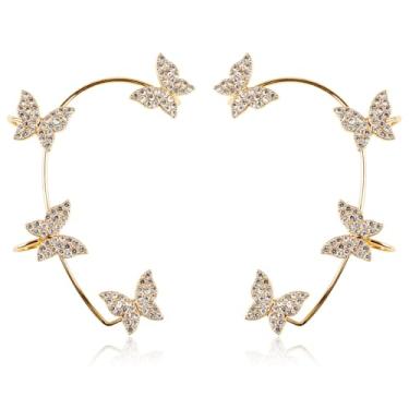 Imagem de 2 peças de brincos de borboleta para mulheres, faixa de orelha de borboleta, sem piercing nas orelhas, joias para fantasia de cosplay, Liga de aço, Strass