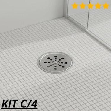 Imagem de Kit com 4 kimetais ralo tampa grelha inox 10cm redonda