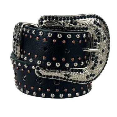 Imagem de Cinto Country Feminino Pedraria Preto Pyramid Lançamento, Preto, 85