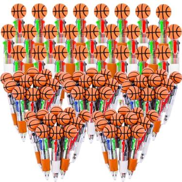 Imagem de LiYiQ 100 canetas multicoloridas de basquete em um desenho animado fofas divertidas 4 em 1 canetas esferográficas kawaii em formato de basquete legais para crianças (basquete, 100)